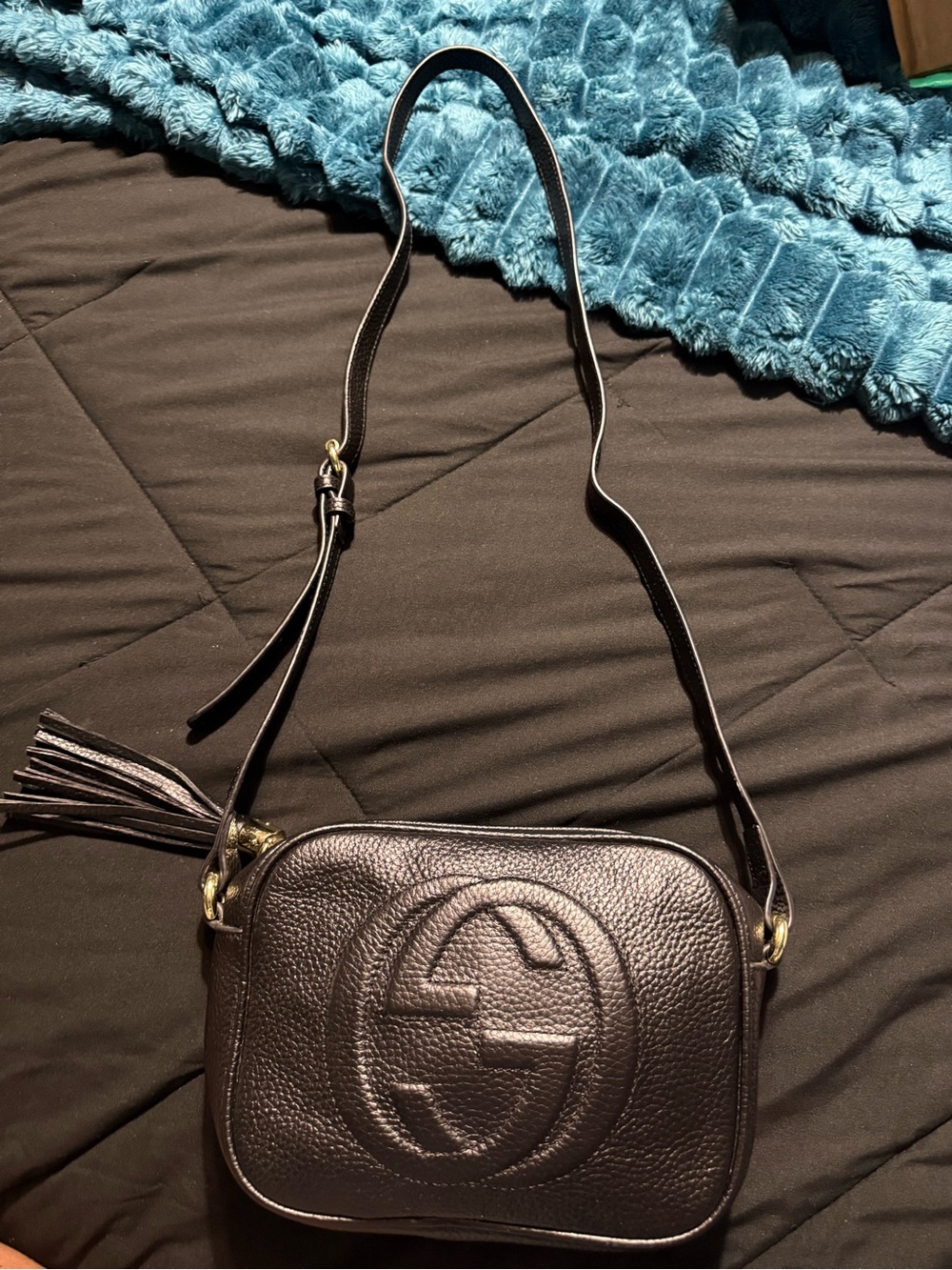 Gucci Black Pebbled Leather Crossbody with Tassel